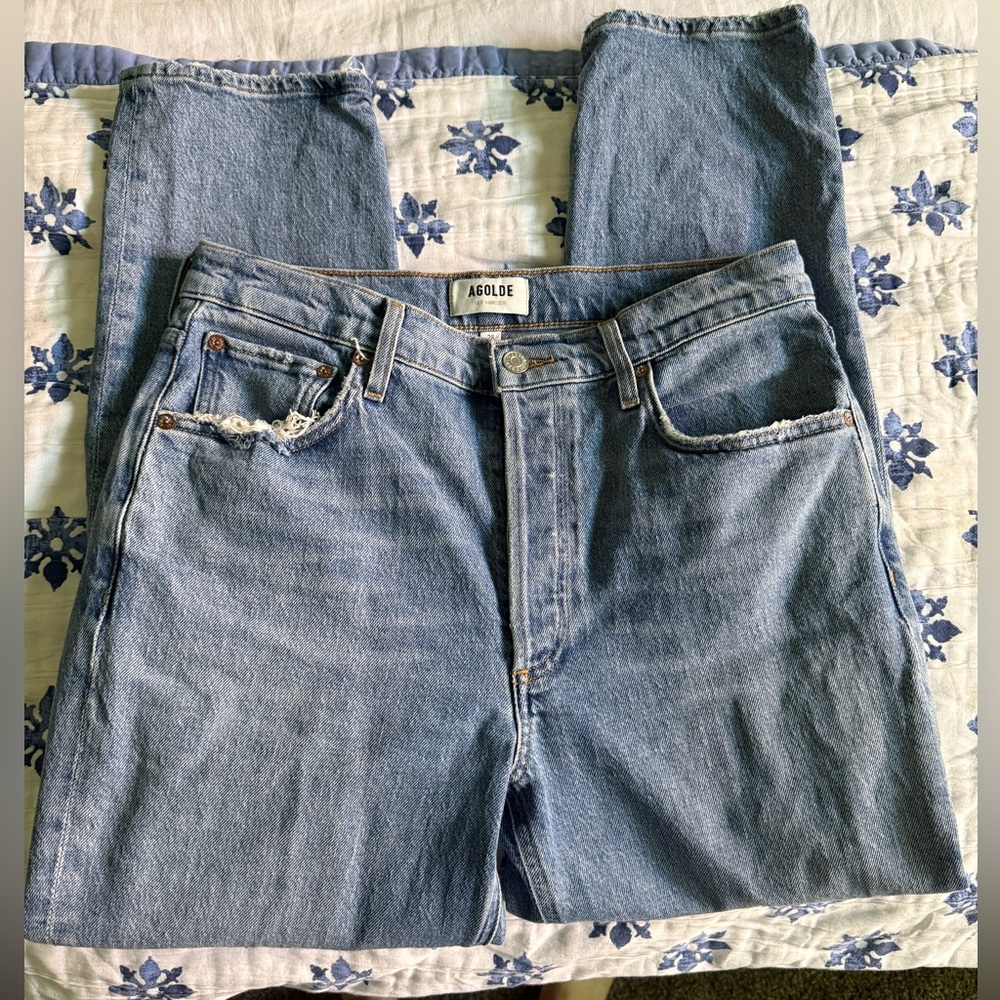 Agolde Women's Straight Leg Riley Long Blue Jeans